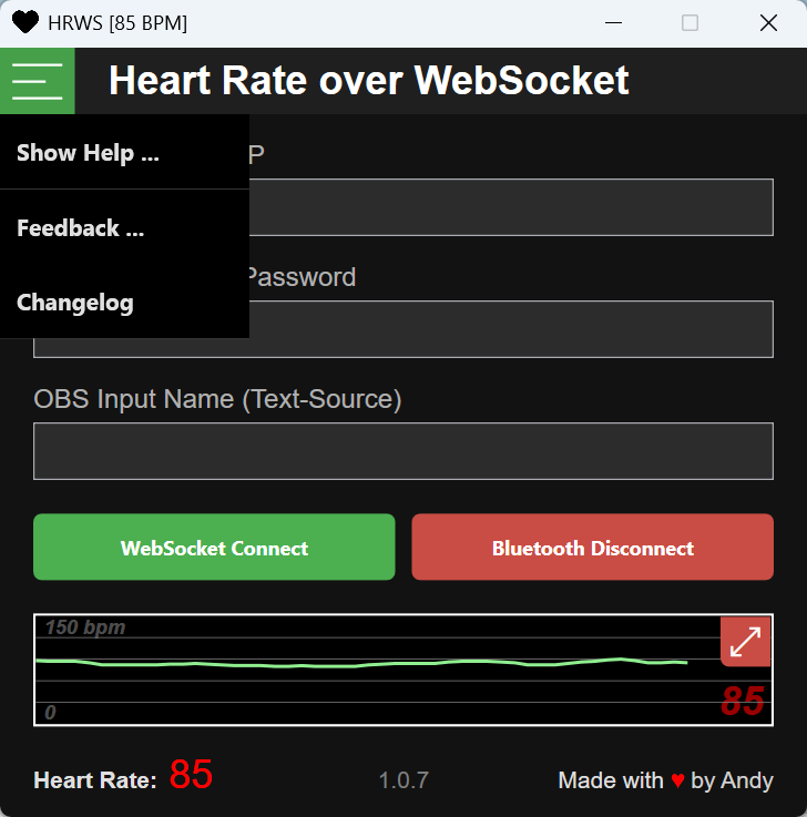 HRWS main window menu